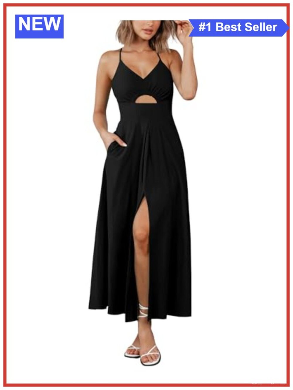 Sleeveless Cutout Maxi Dress with Pockets Adjustable Spaghetti Strap